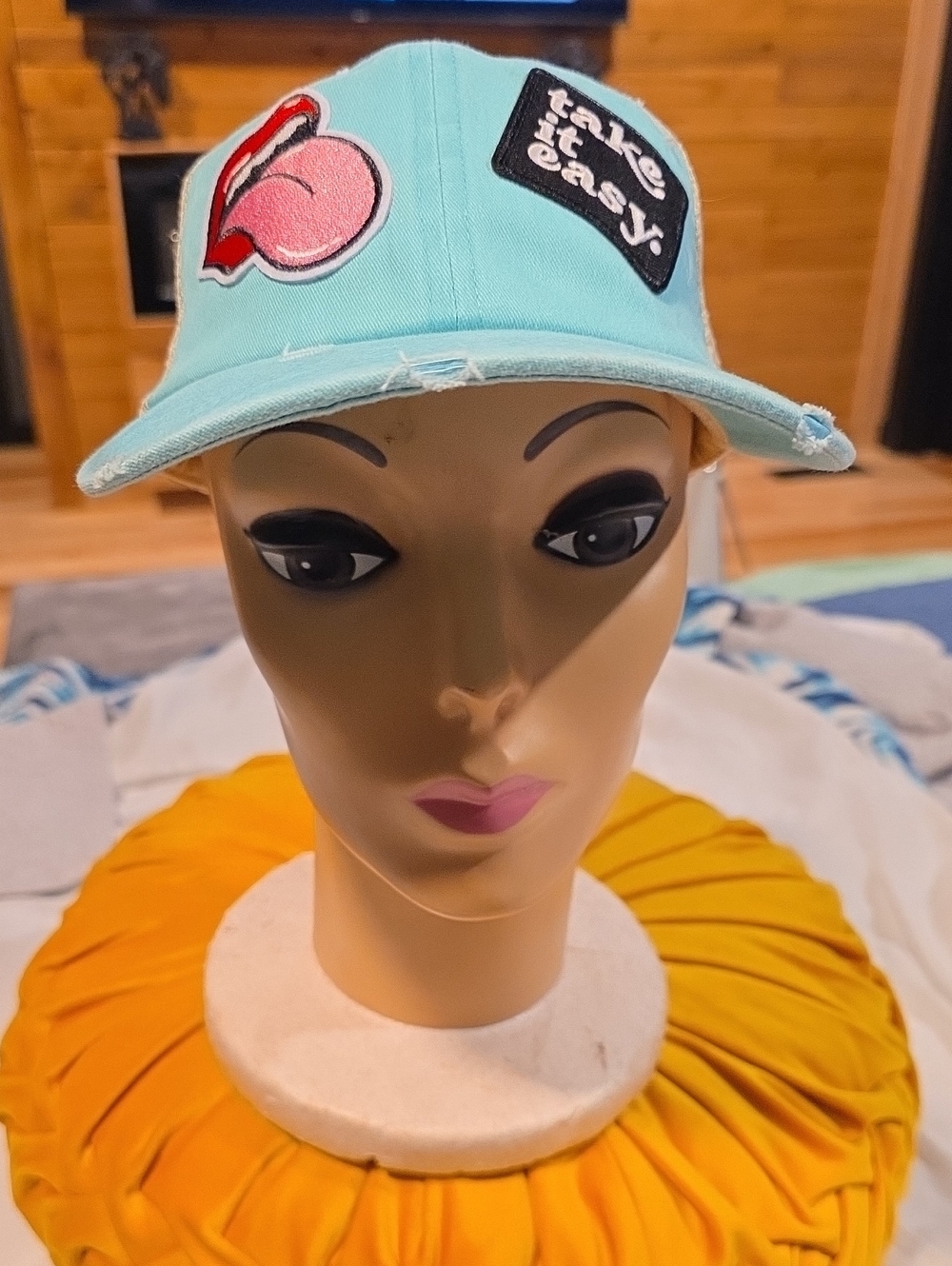 Turquoise Mesh Baseball Cap You Can Wear With A Ponytail W/Patches 🩵🧢